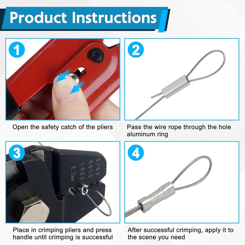 JOGFFDE Fishing Crimping Tool Fishing Wire Line Crimping Rigging Kit Fishing Pliers Wire Rope Leader Crimp Tool with 500pcs Fishing Crimp Sleeves Beads Set Wire Rope Crimping Tool(Red) - Image 5